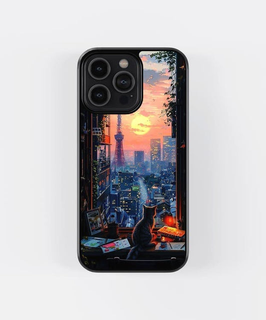 Cat Gazing Sunset Glass Case