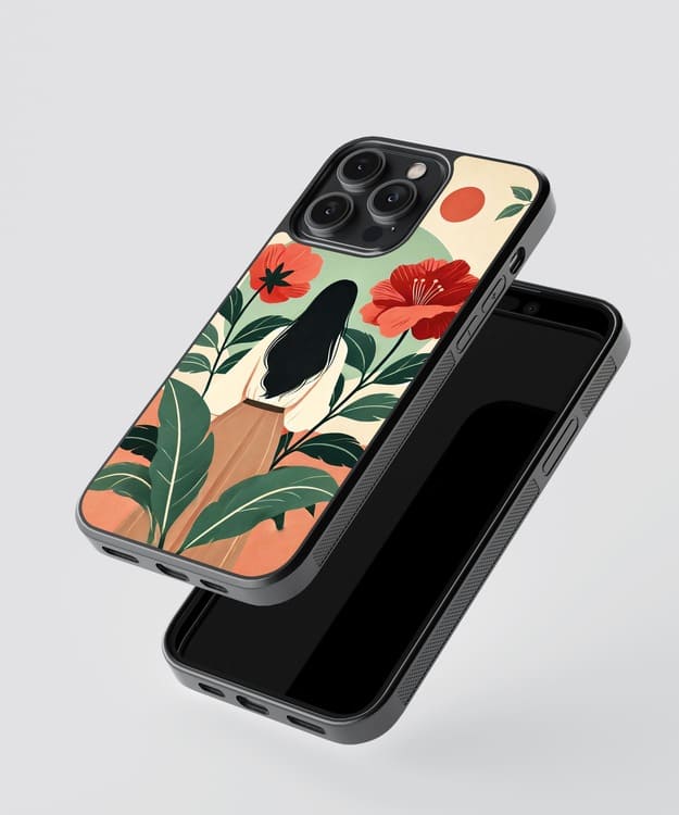 Abstract Girl Floral Glass Case