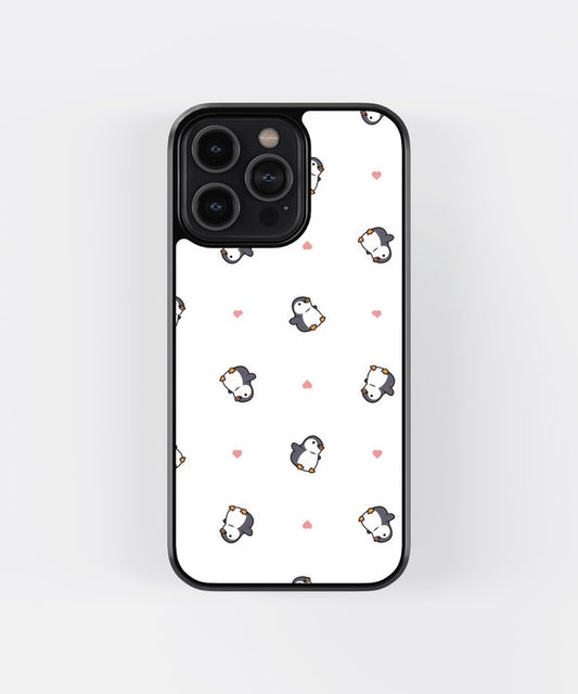 Penguin Hearts Glass Case