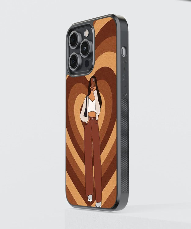 Brown Hearts Girl Glass Case