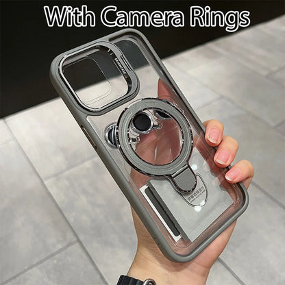 Double Kicksatnd | Metal Ring | Transparent MagSafe Case With Camera lens Protector Rings