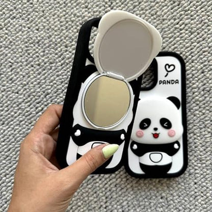 Cute Panda With Mirror Soft Silicone Case