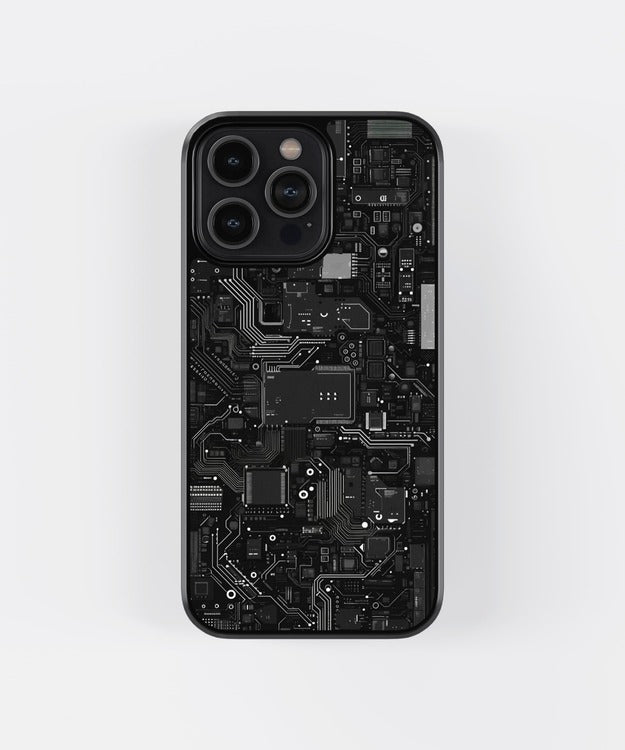 Circuit Board Black Glass Case