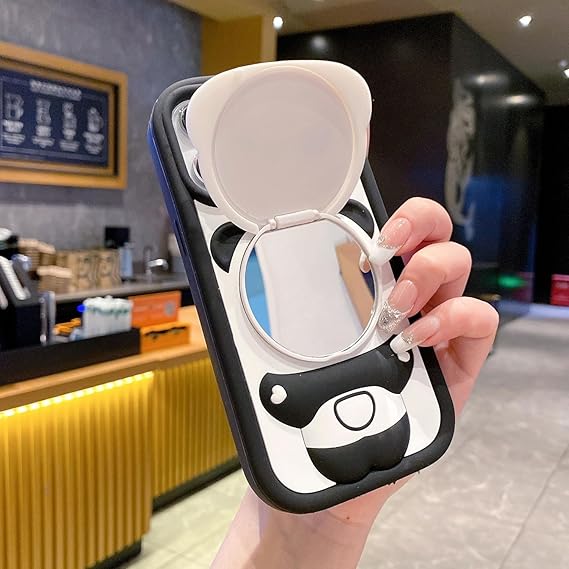 Cute Panda With Mirror Soft Silicone Case