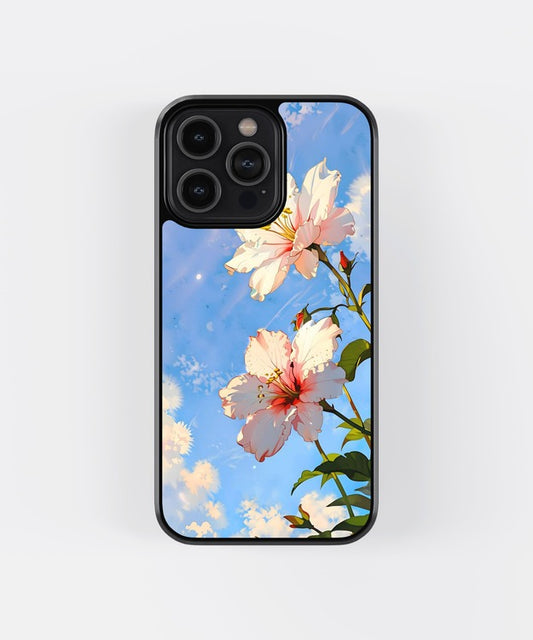 White Flowers Glass Case