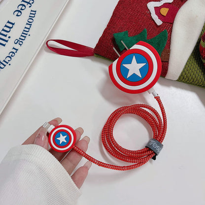 iPhone Charger Case Cover - Captain America Shield - 4 Piece Set (With Wire Protector)