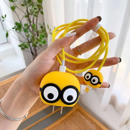iPhone Charger Case Cover - Minions - 4 Piece Set (With Wire Protector)
