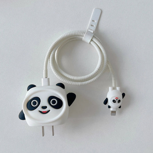 iPhone Charger Case Cover - Panda - 4 Piece Set (With Wire Protector)