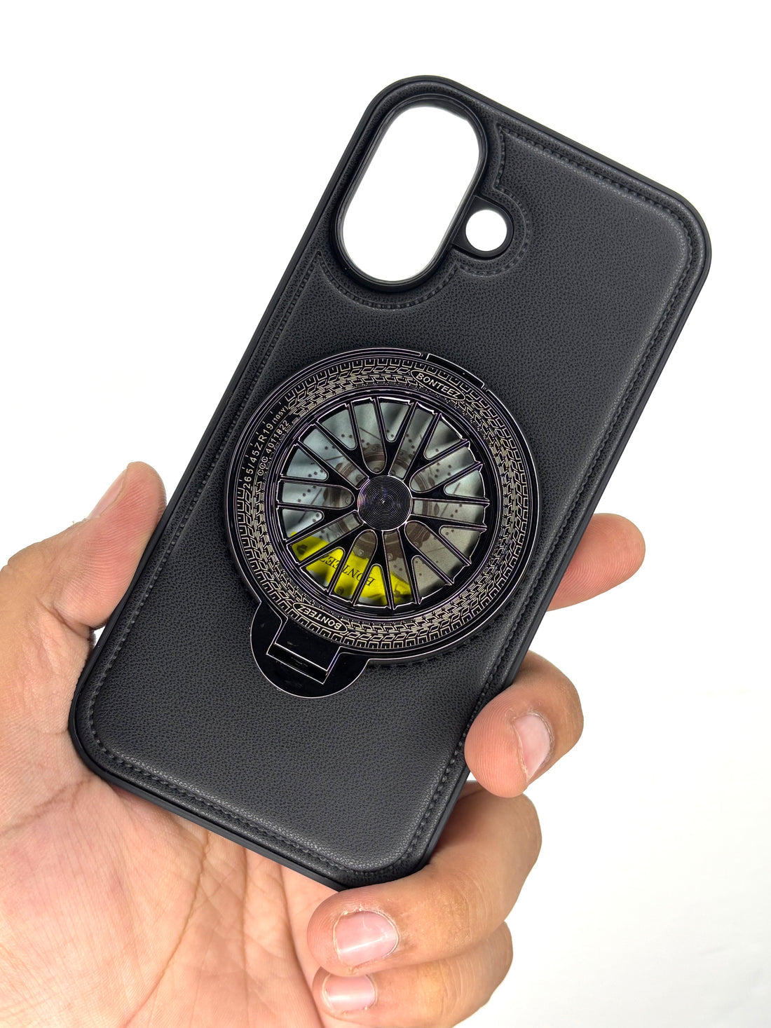 Premium Leather iPhone Case With Spinner Wheel Stand | MagSafe Compatible