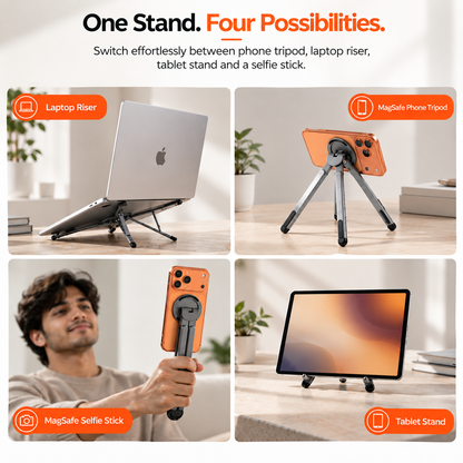 4-in-1 MagSafe Stand – Laptop Riser, Phone, Tablet & Selfie Stick