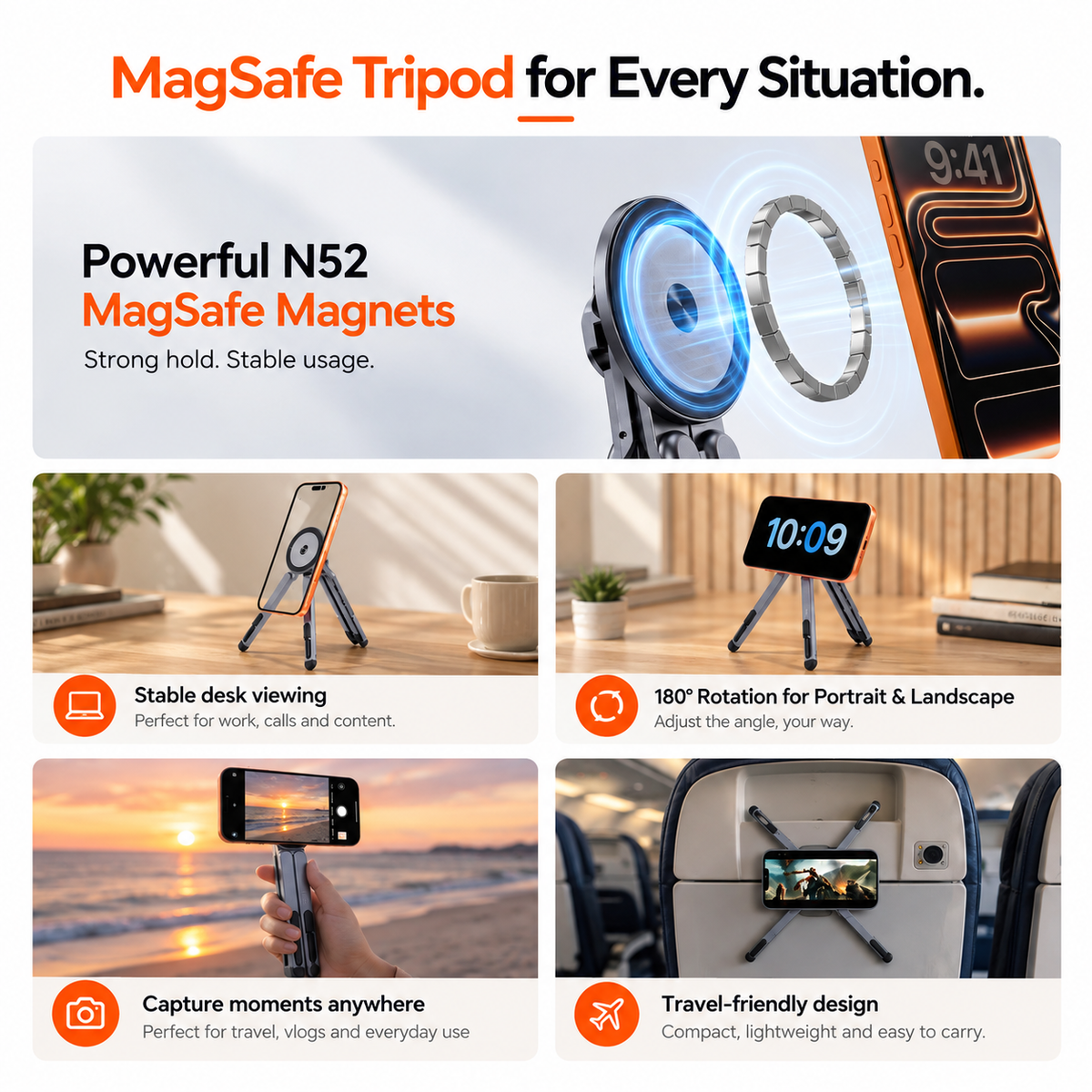 4-in-1 MagSafe Stand – Laptop Riser, Phone, Tablet & Selfie Stick