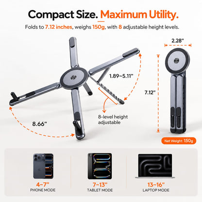 4-in-1 MagSafe Stand – Laptop Riser, Phone, Tablet & Selfie Stick