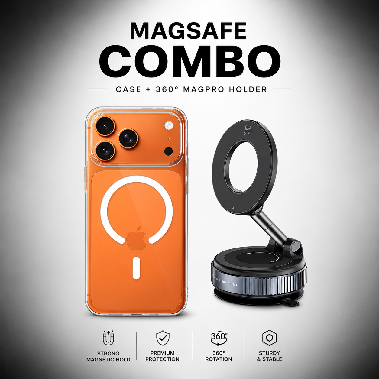 Anti-Yellow MagSafe Clear Case + 360° MagPro Magnetic Phone Holder