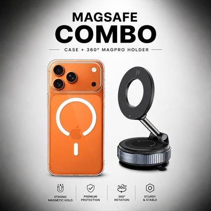 Anti-Yellow MagSafe Clear Case + 360° MagPro Magnetic Phone Holder