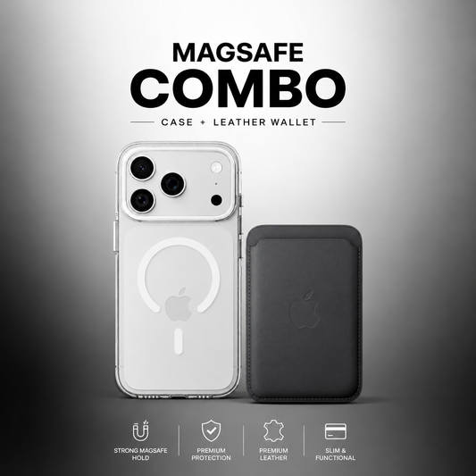 Anti-Yellow MagSafe Clear Case + Leather Magsafe Wallet