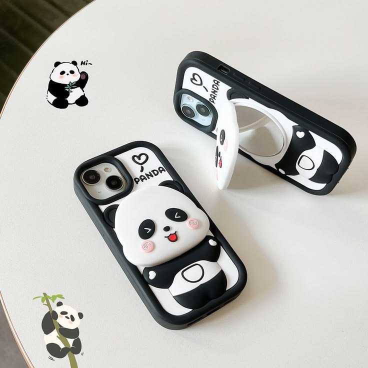 Cute Panda With Mirror Soft Silicone Case