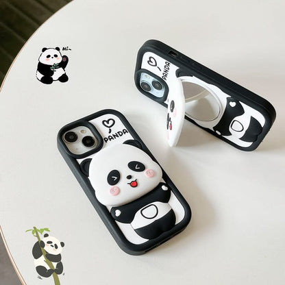 Cute Panda With Mirror Soft Silicone Case